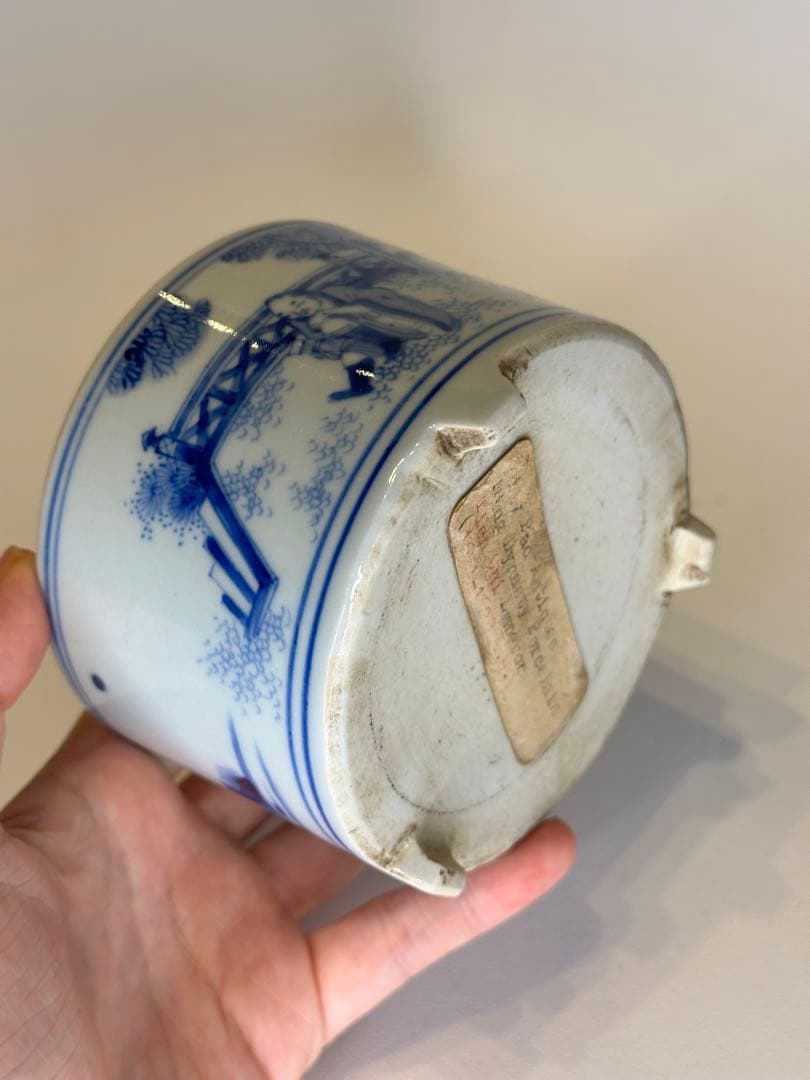 明代 人物染付 香炉 中国古陶磁 骨董品 香道具