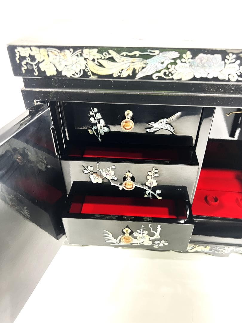 高級宝石箱　螺鈿細工 螺鈿 らでん 小物入れ 観音開き 道具箱 箱 ３段