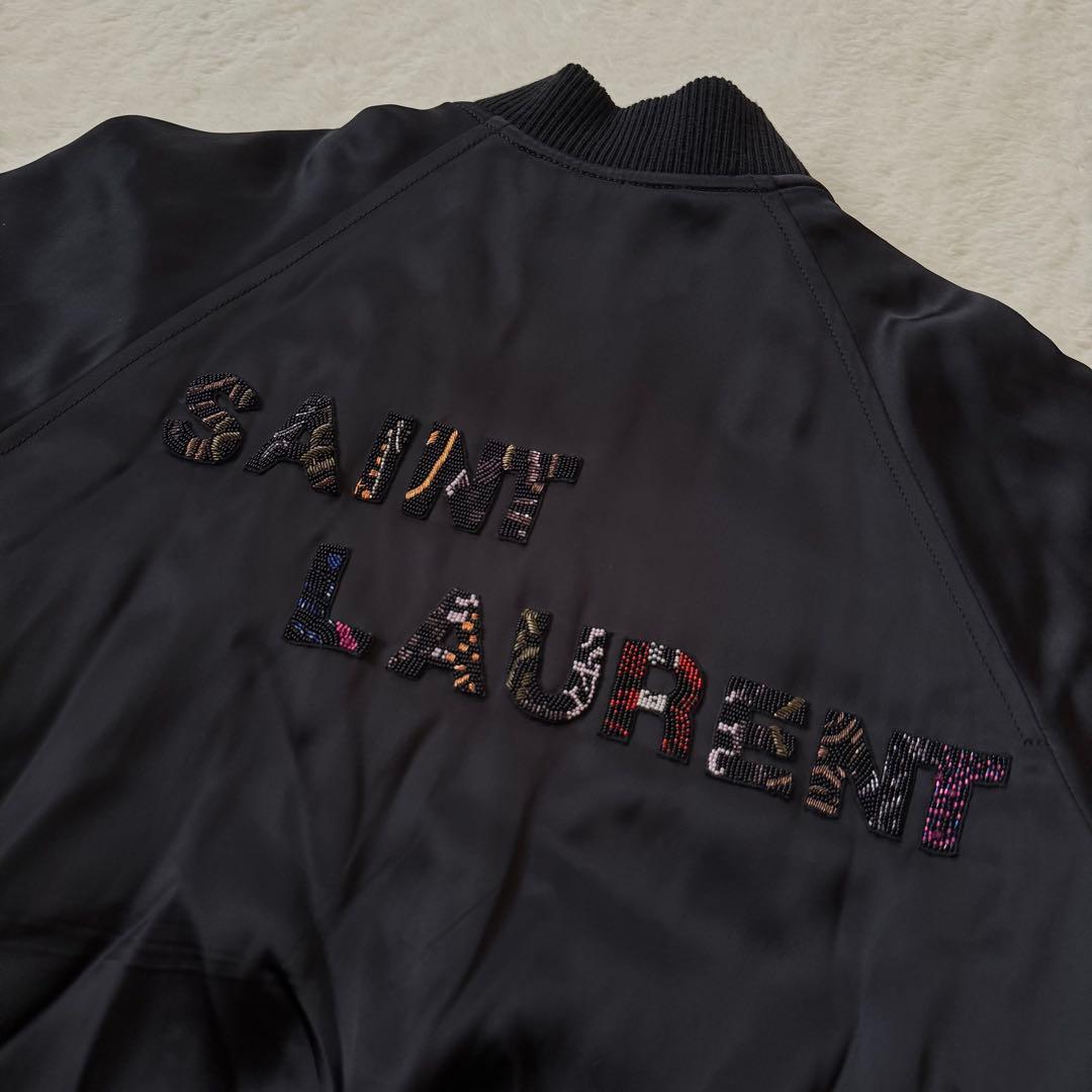 サンローラン　ビーズ刺繍ロゴ ボンバージャケット 黒　38