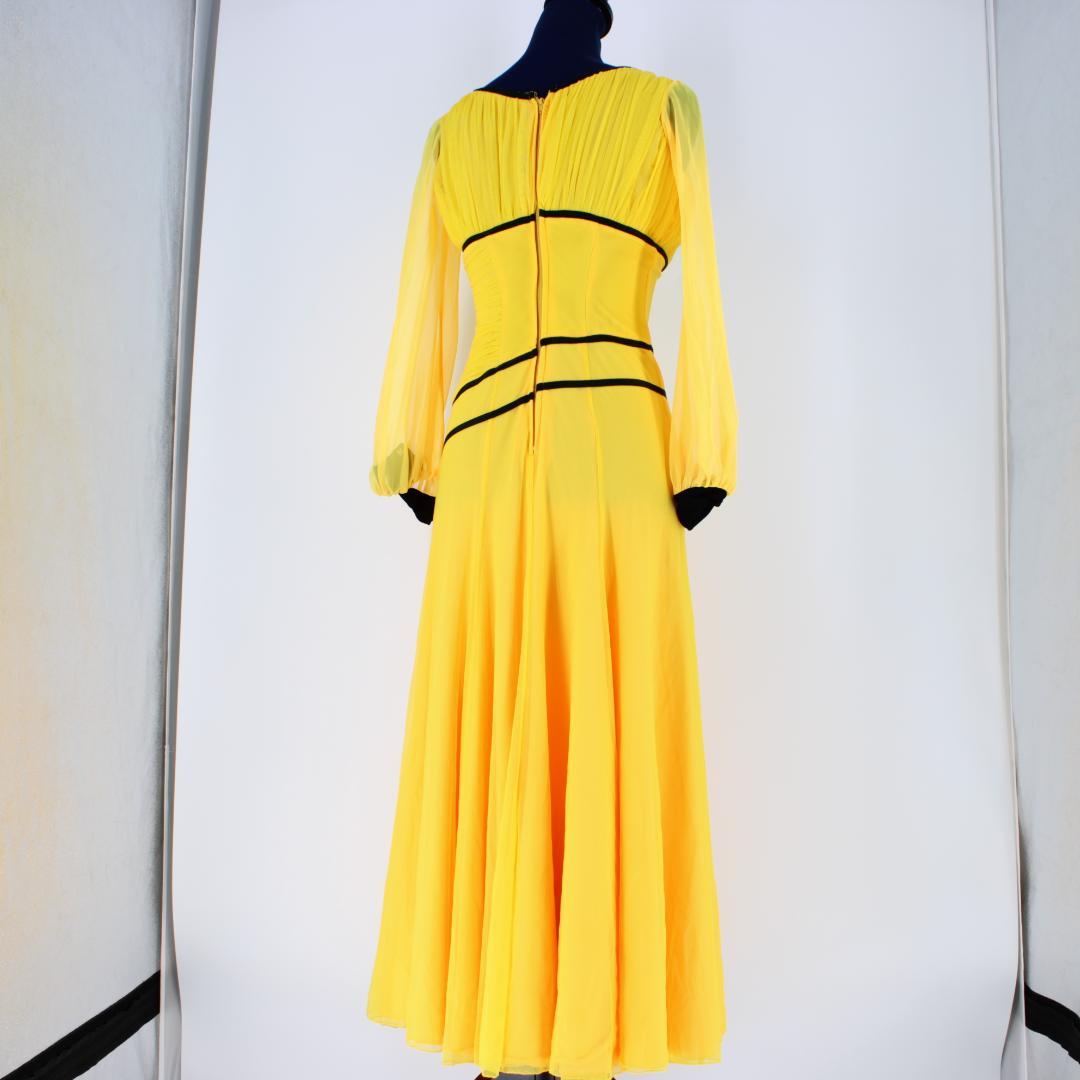 【美品 日本製社交ダンス衣装】ワンピース ドレス サン・ヨシムラ イエロー 黒