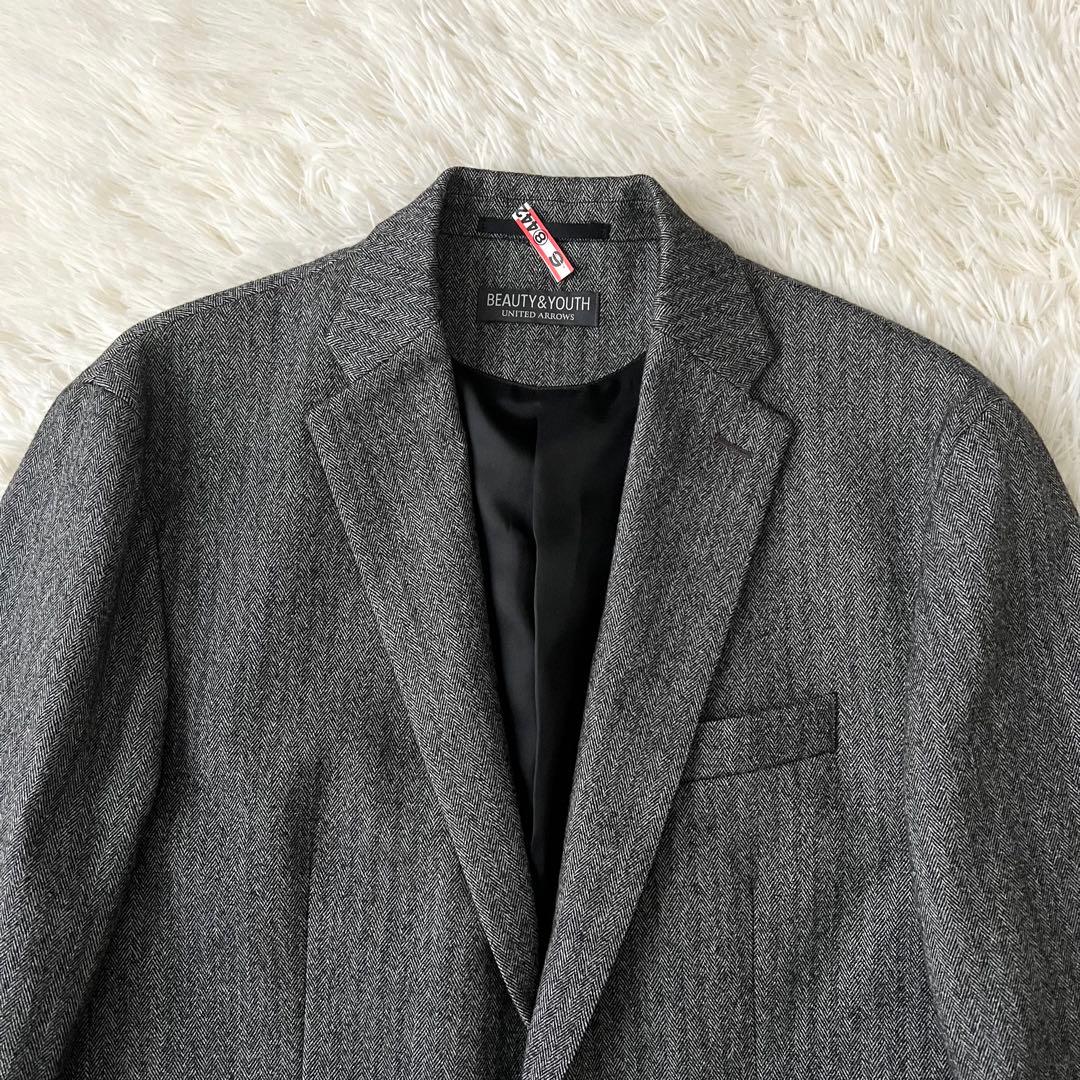 【美品】BEAUTY&YOUTH カシミヤ混 ヘリンボーン ジャケット L