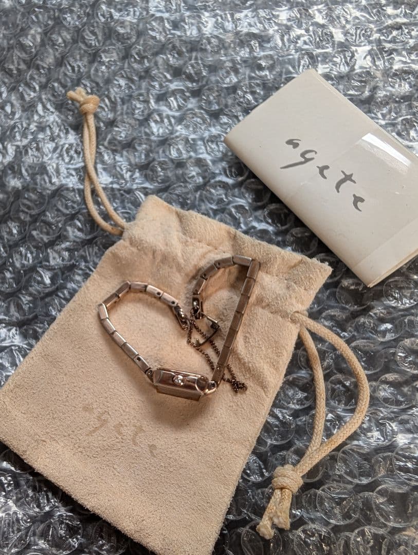 agete アガットK18GP ジュエリーローズゴールド スクエア 腕時計