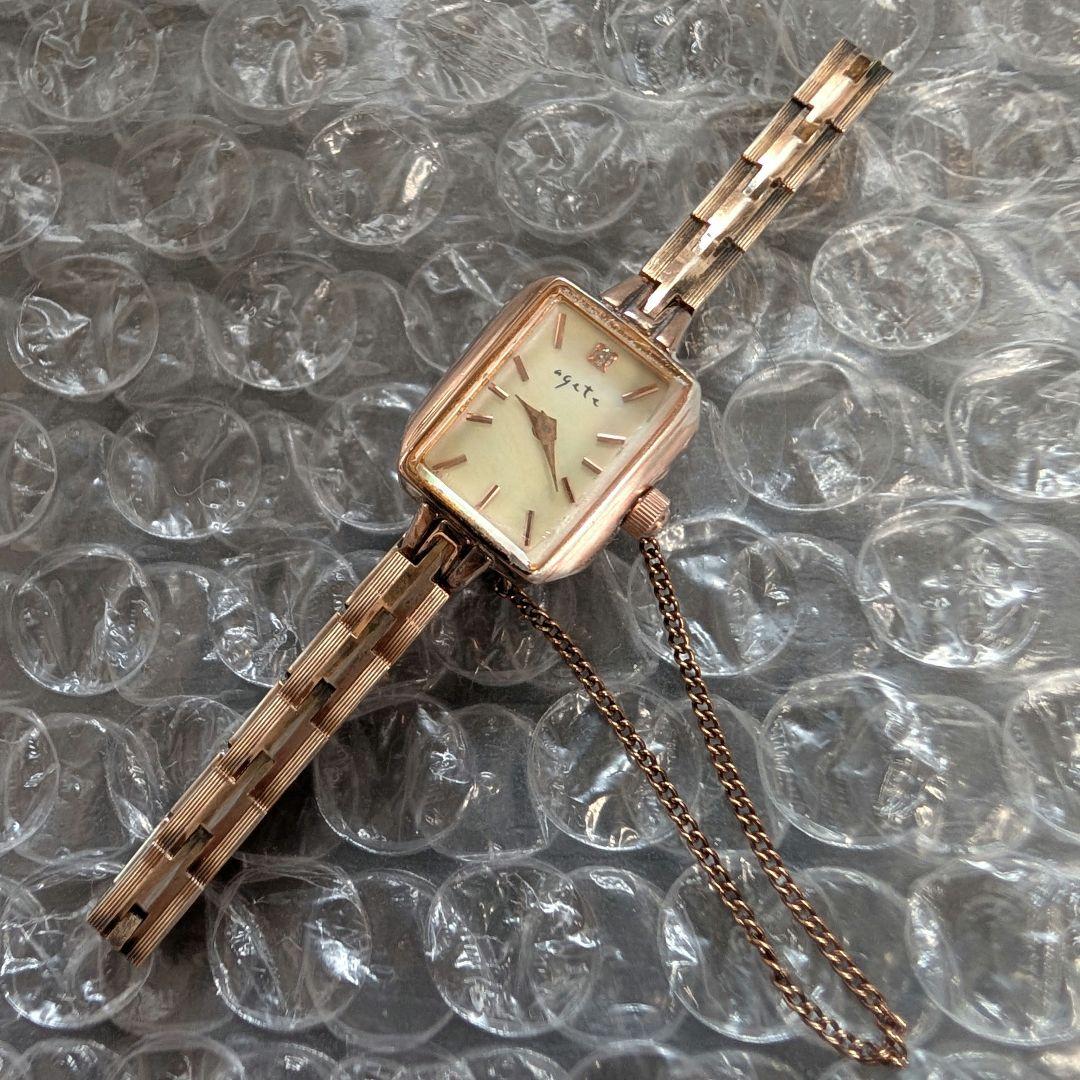 agete アガットK18GP ジュエリーローズゴールド スクエア 腕時計