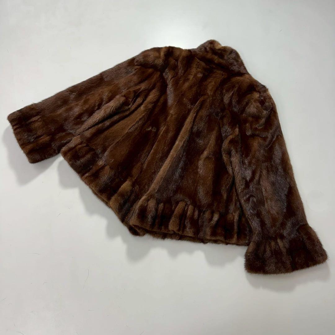 レアデザイン◎ツヤ◎色味◎デミバフミンク ファーコート 裾袖フレア クロップド丈
