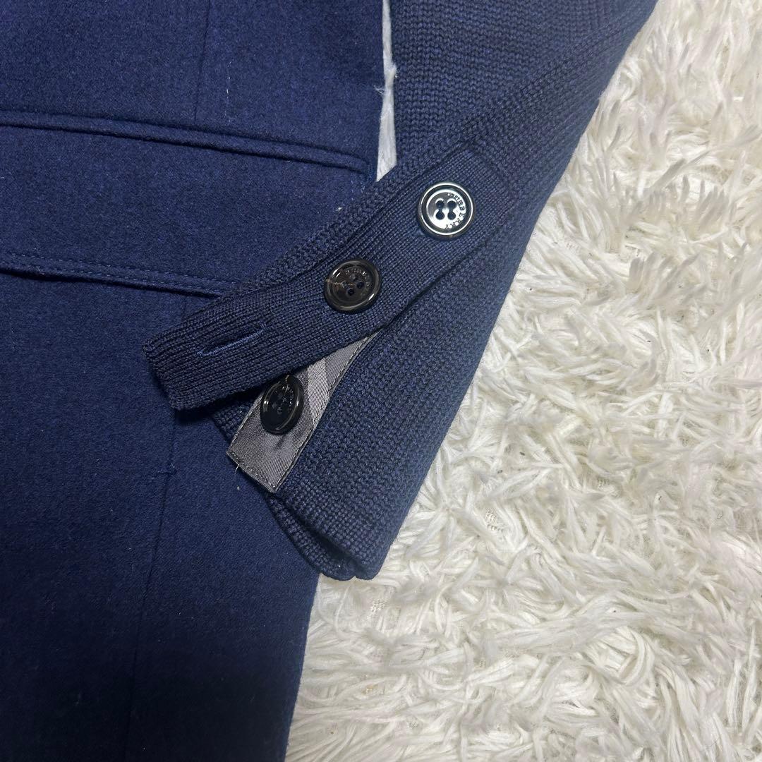 バーバリーロンドン　テーラードジャケット　チェック　ニット切替 ネイビー　38