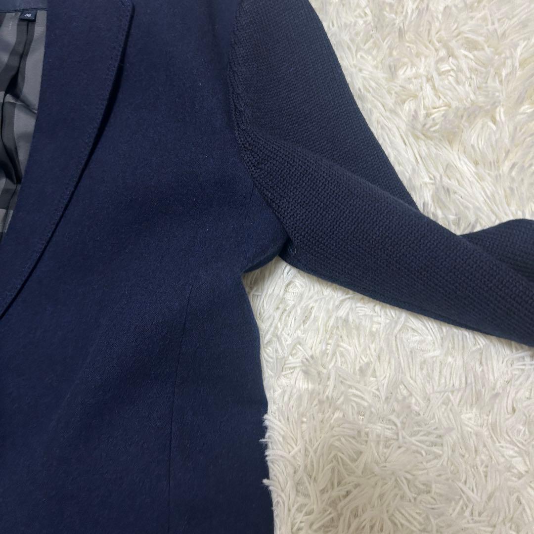 バーバリーロンドン　テーラードジャケット　チェック　ニット切替 ネイビー　38