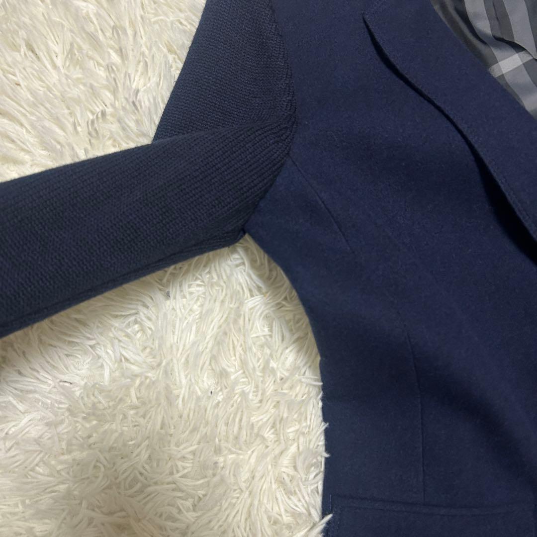 バーバリーロンドン　テーラードジャケット　チェック　ニット切替 ネイビー　38