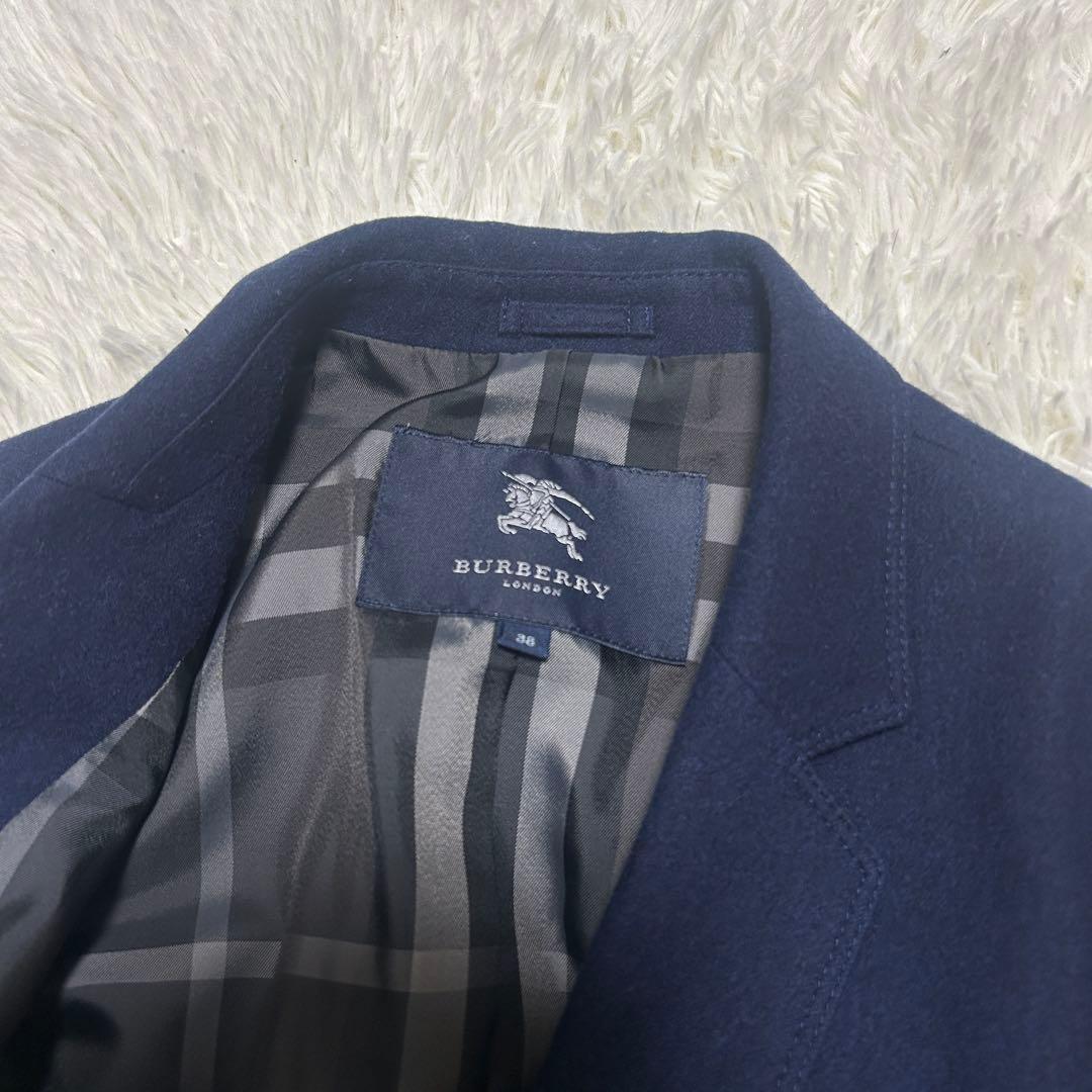 バーバリーロンドン　テーラードジャケット　チェック　ニット切替 ネイビー　38