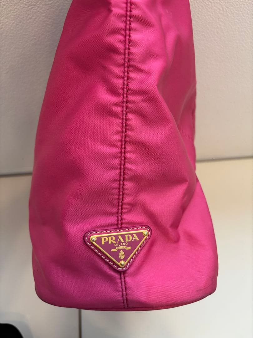 PRADA プラダ ロゴジャガード トートバッグ 三角プレート ナイロン ピンク
