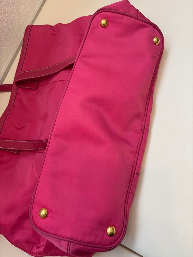 PRADA プラダ ロゴジャガード トートバッグ 三角プレート ナイロン ピンク