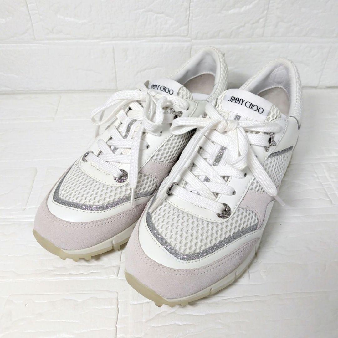 JIMMY CHOO ラインストーン メッシュローカットスニーカー 白 37.5