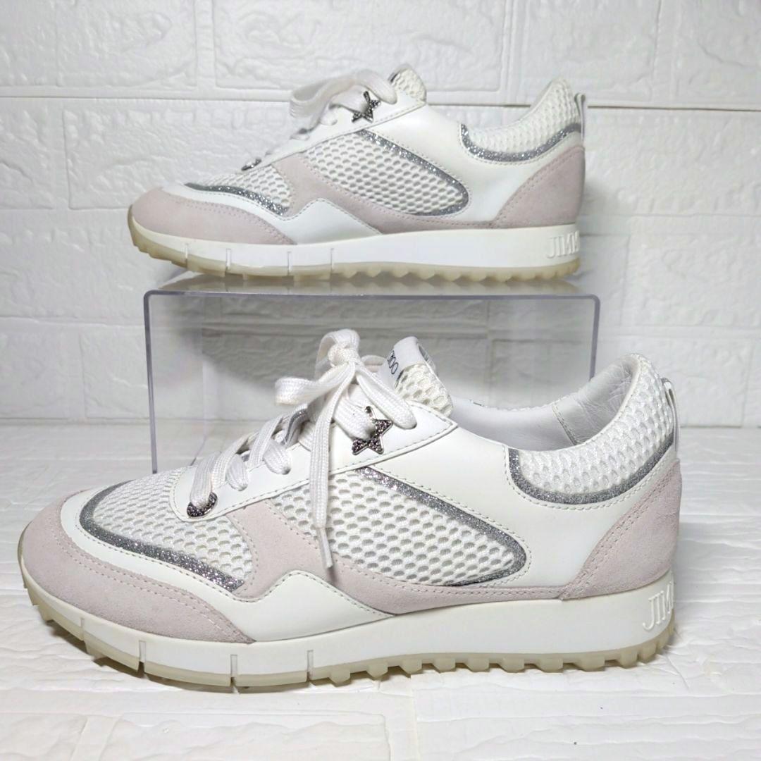 JIMMY CHOO ラインストーン メッシュローカットスニーカー 白 37.5