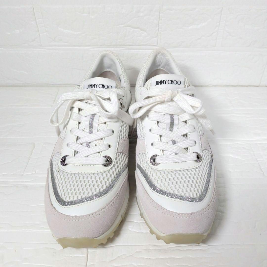JIMMY CHOO ラインストーン メッシュローカットスニーカー 白 37.5