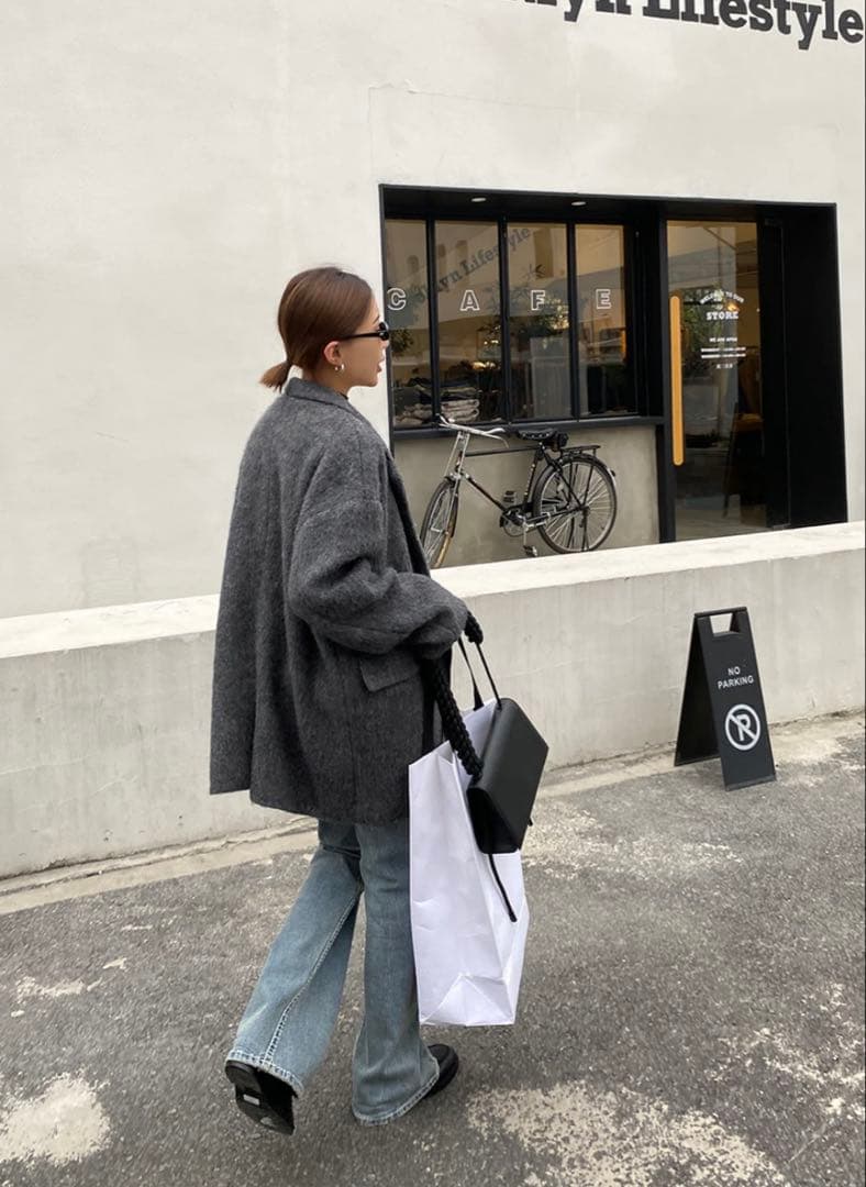 ミドル丈オーバーサイズシャギーコート♡チャコールグレー♡