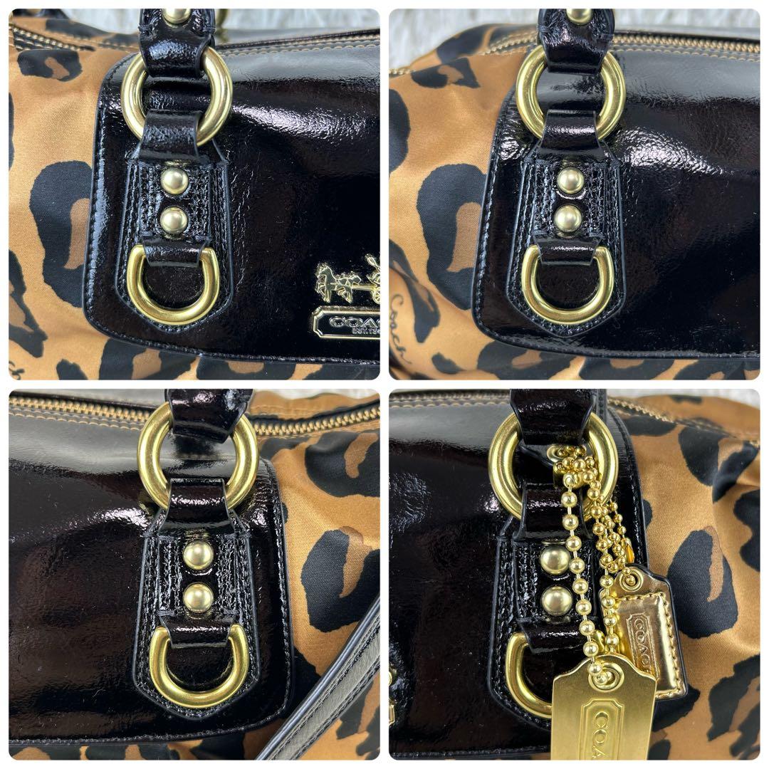 ✨極美品 コーチ マディソン ナイロン パテントレザー レオパード 2way
