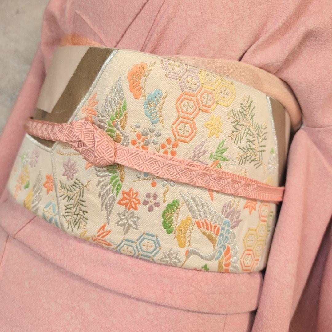 色無地　着物　フルセット　正絹　ピンク　スモールサイズ　Sサイズ　着物美品　F2