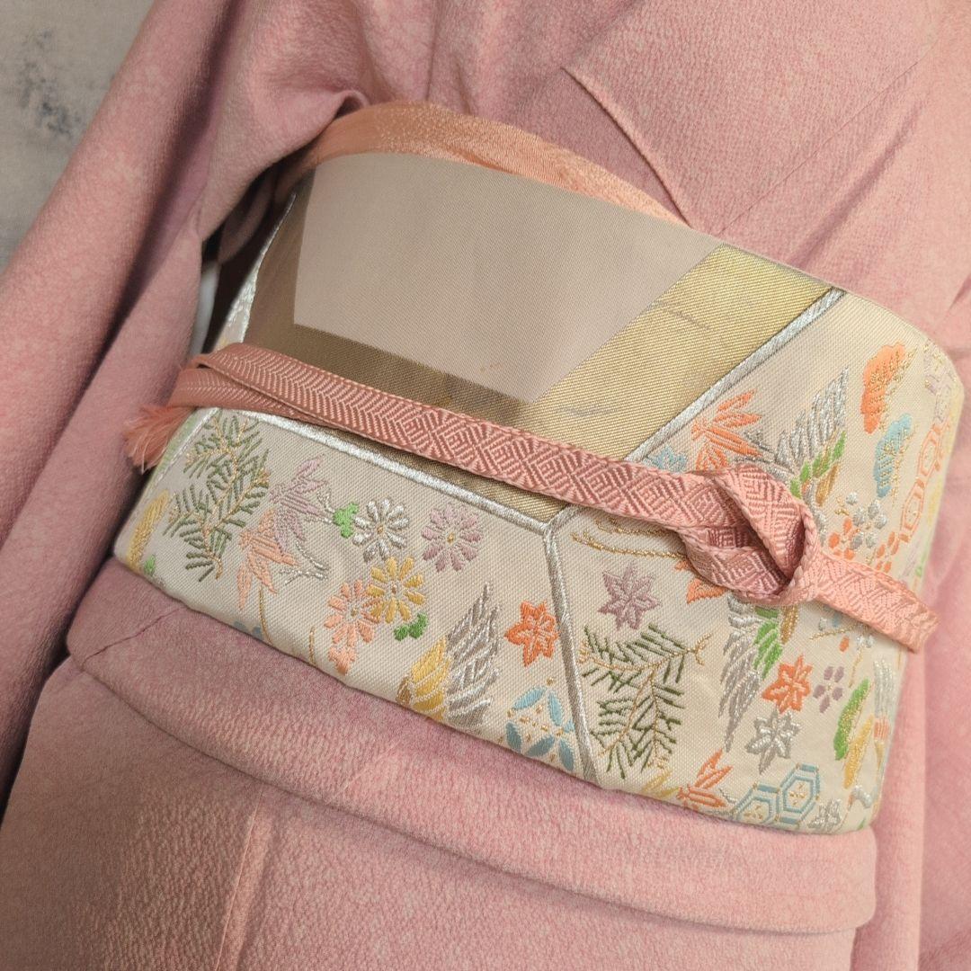 色無地　着物　フルセット　正絹　ピンク　スモールサイズ　Sサイズ　着物美品　F2