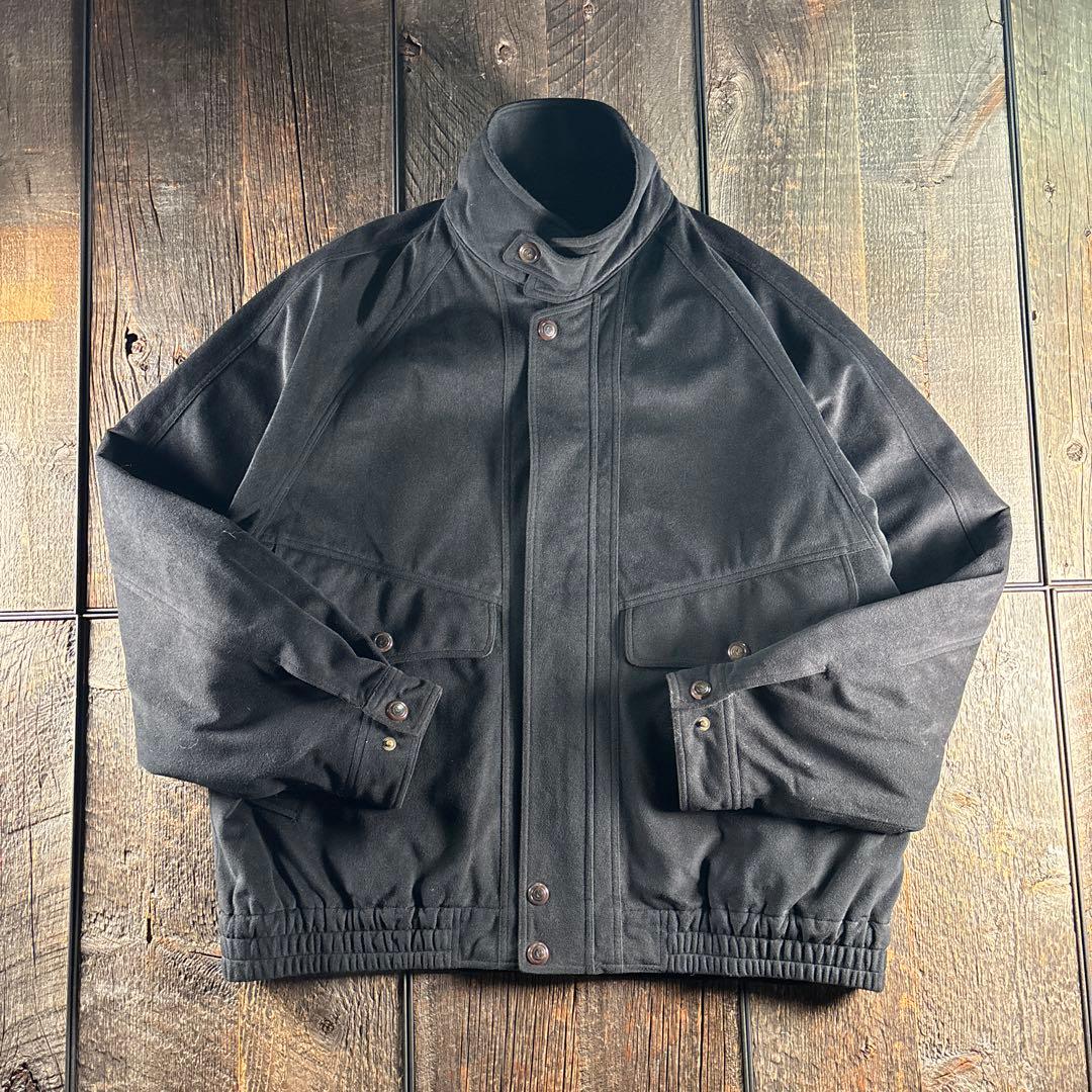 古着　ベロア　短丈ボンバージャケット　黒　太アームラグラン　Lフライトジャケット