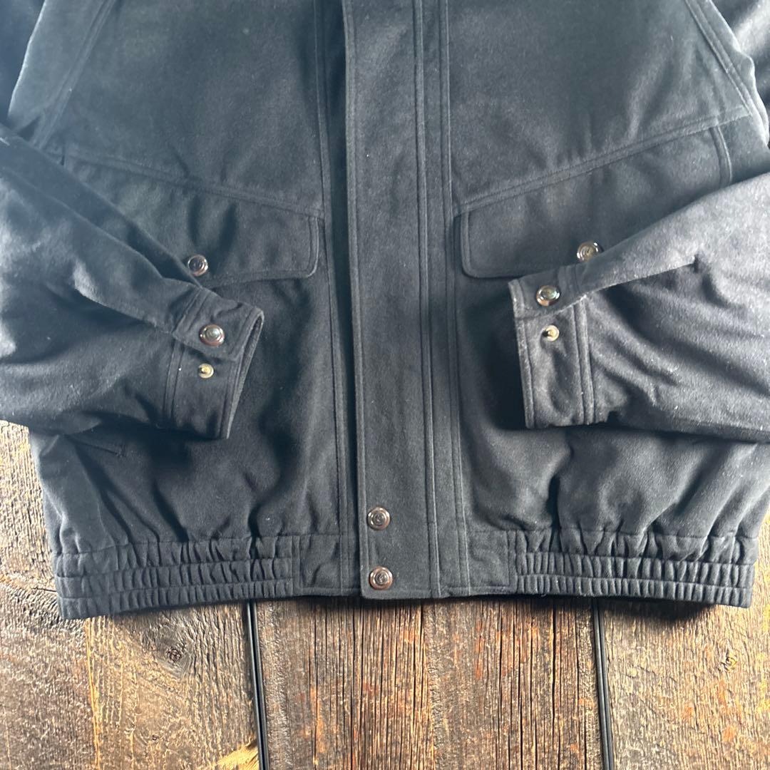 古着　ベロア　短丈ボンバージャケット　黒　太アームラグラン　Lフライトジャケット