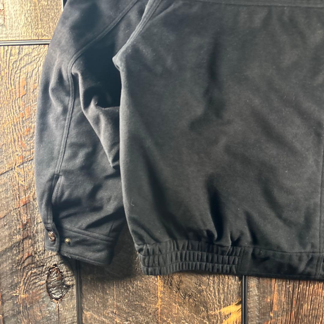 古着　ベロア　短丈ボンバージャケット　黒　太アームラグラン　Lフライトジャケット