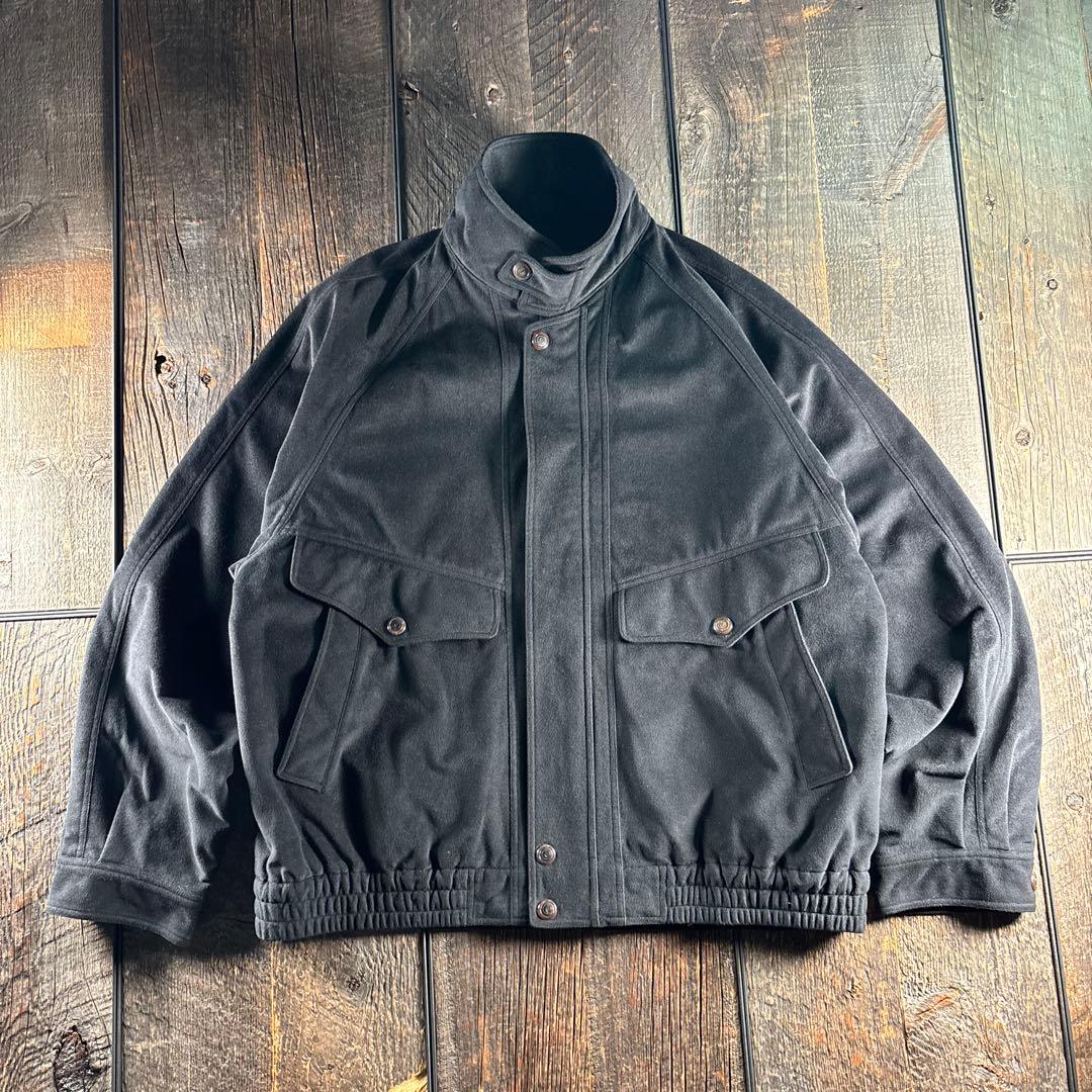 古着　ベロア　短丈ボンバージャケット　黒　太アームラグラン　Lフライトジャケット