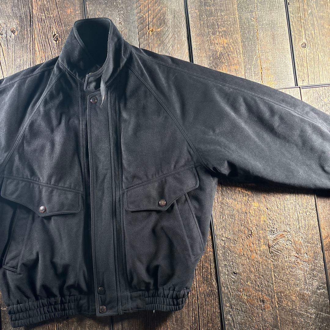 古着　ベロア　短丈ボンバージャケット　黒　太アームラグラン　Lフライトジャケット