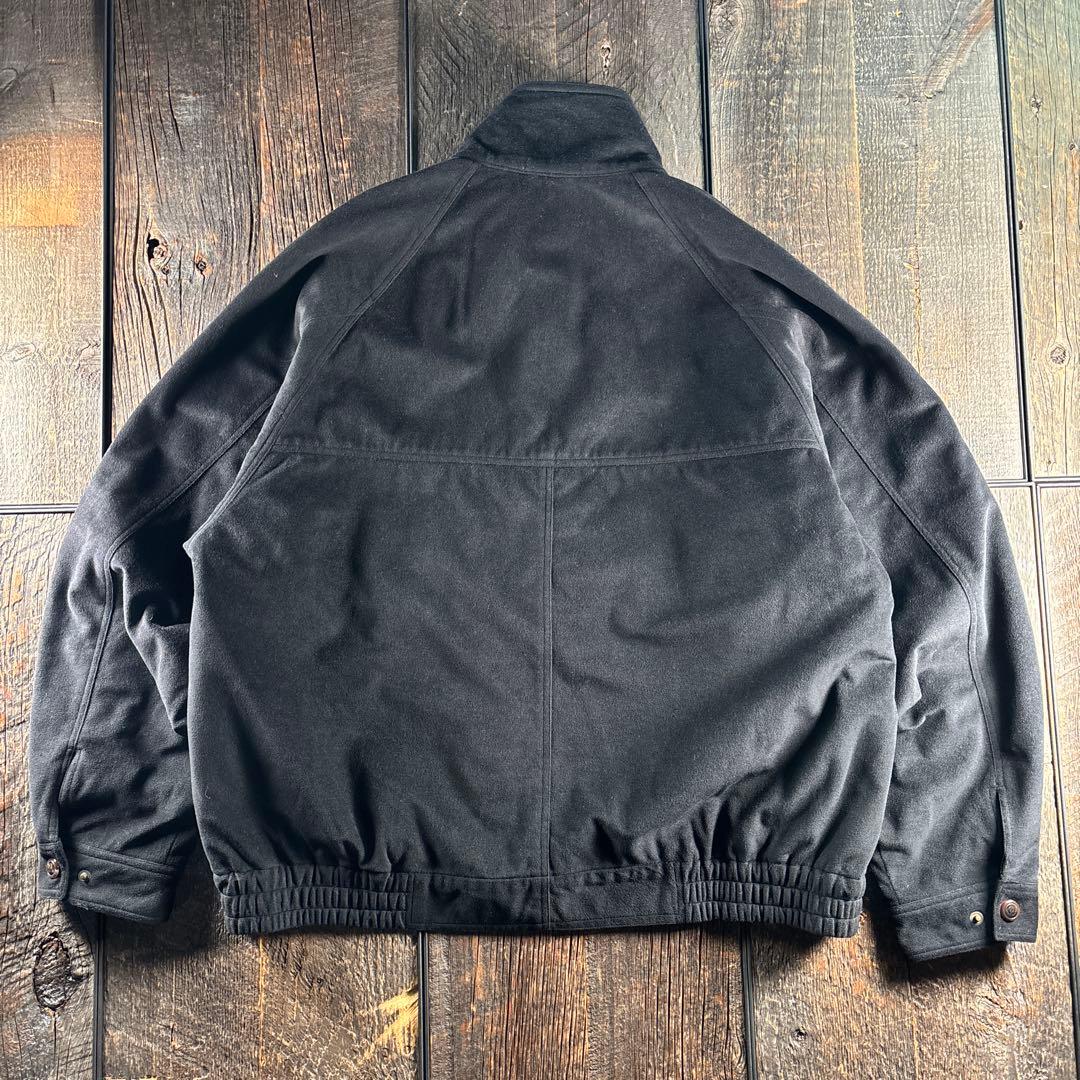 古着　ベロア　短丈ボンバージャケット　黒　太アームラグラン　Lフライトジャケット