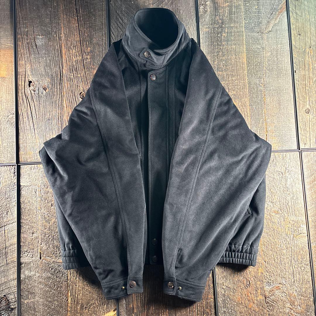 古着　ベロア　短丈ボンバージャケット　黒　太アームラグラン　Lフライトジャケット