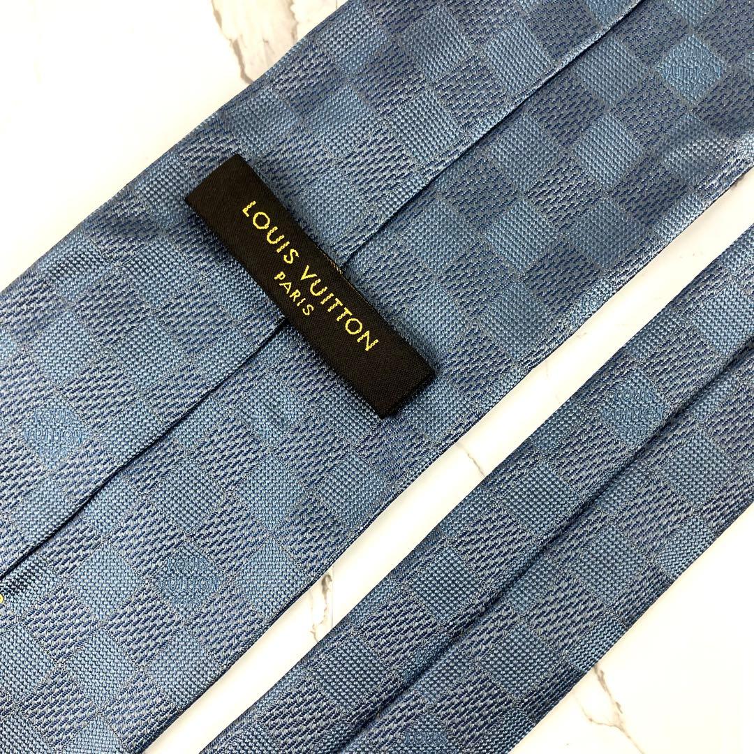 りん　美品　ルイヴィトン　ネクタイ　ダミエ　ソリッド　ジャガード　ブルーグ