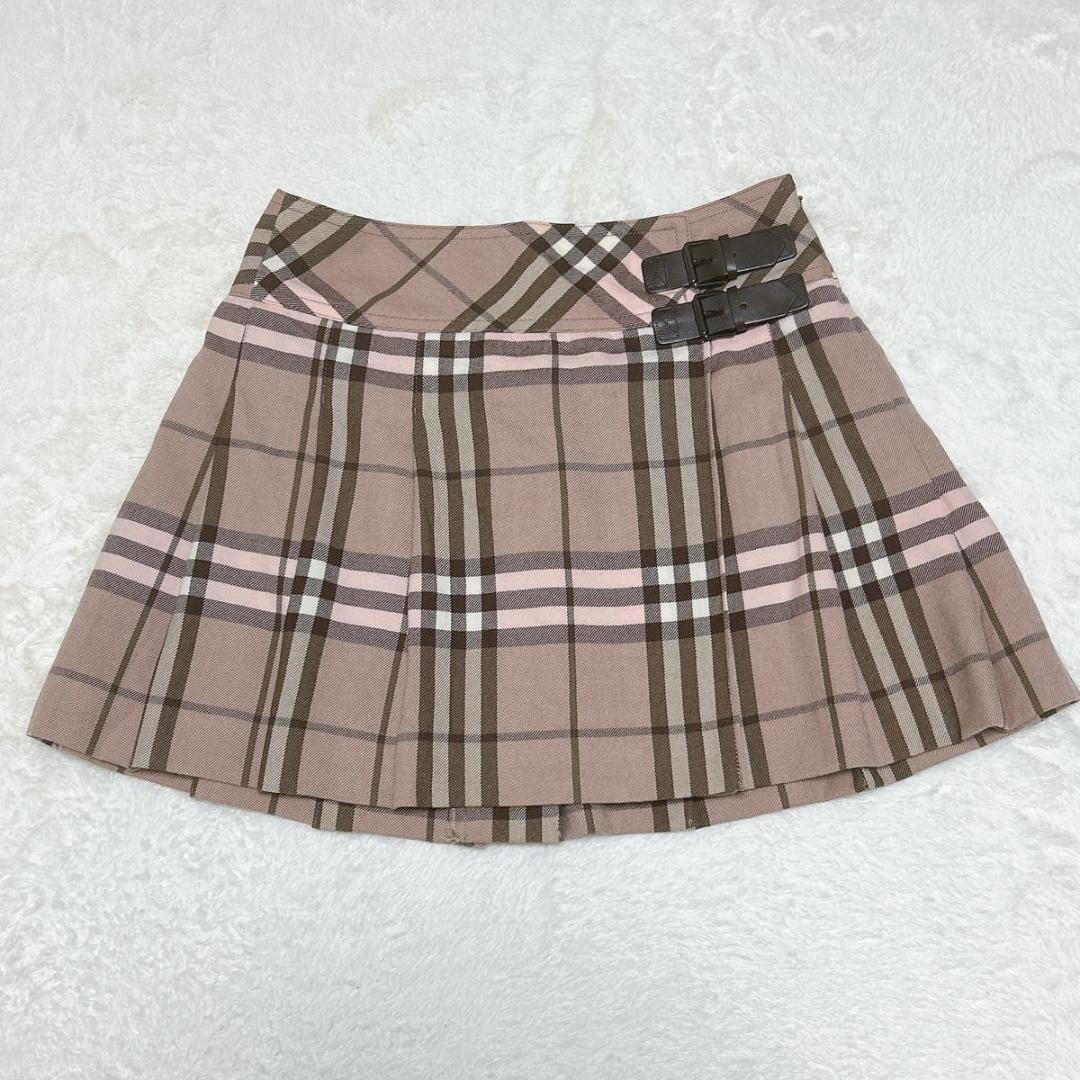 極美品　希少カラー バーバリーブルーレーベル プリーツスカートノバチェック