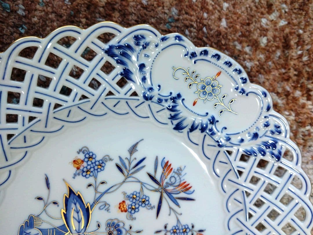 テ*ト様 【Meissen マイセン】ブルーオニオン ピアスプレート 飾り皿 朱