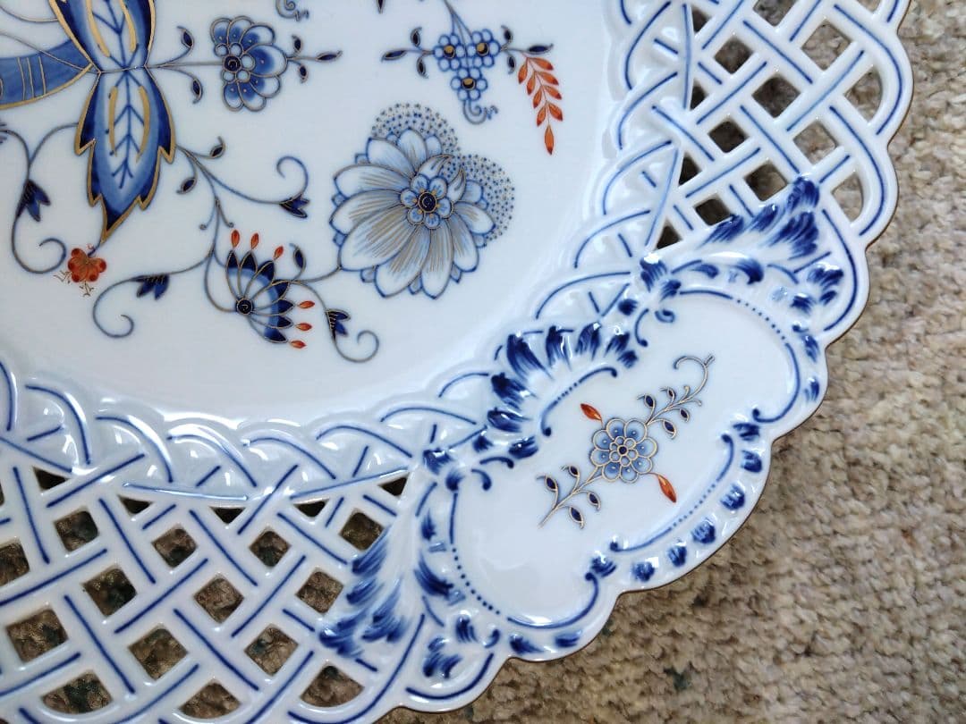 テ*ト様 【Meissen マイセン】ブルーオニオン ピアスプレート 飾り皿 朱