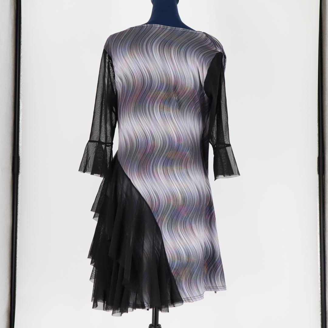【社交ダンス衣装】ブラックシースルーフリル INIZIO ラテンドレス