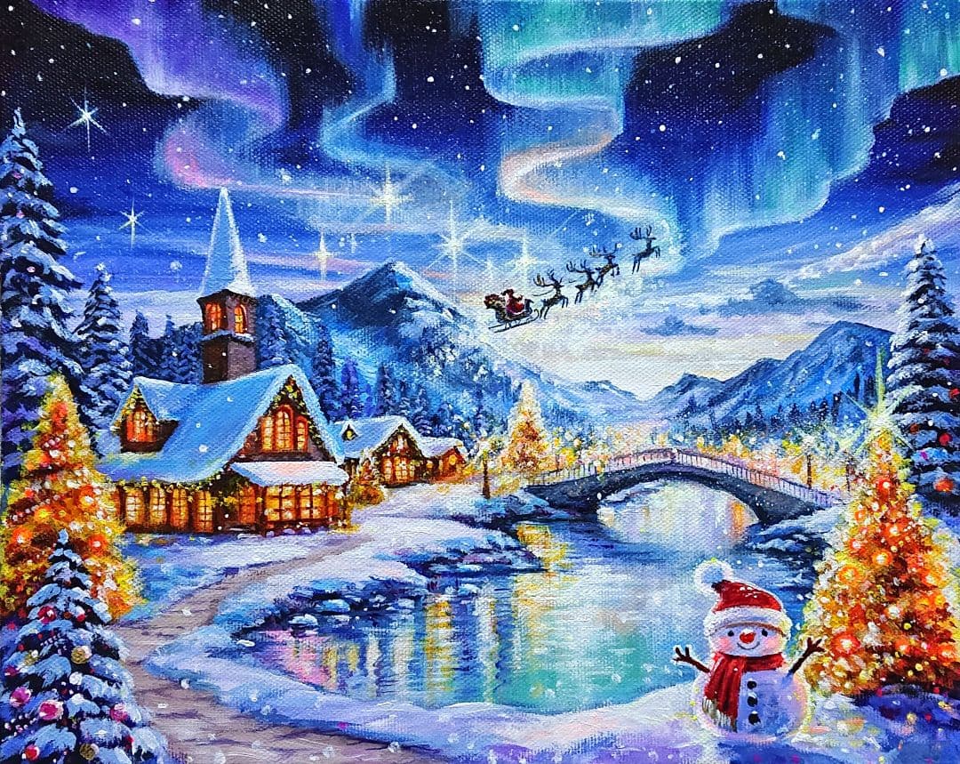 ♡*)様 【オーロラの夜】アクリル画 F3 風景画 絵画