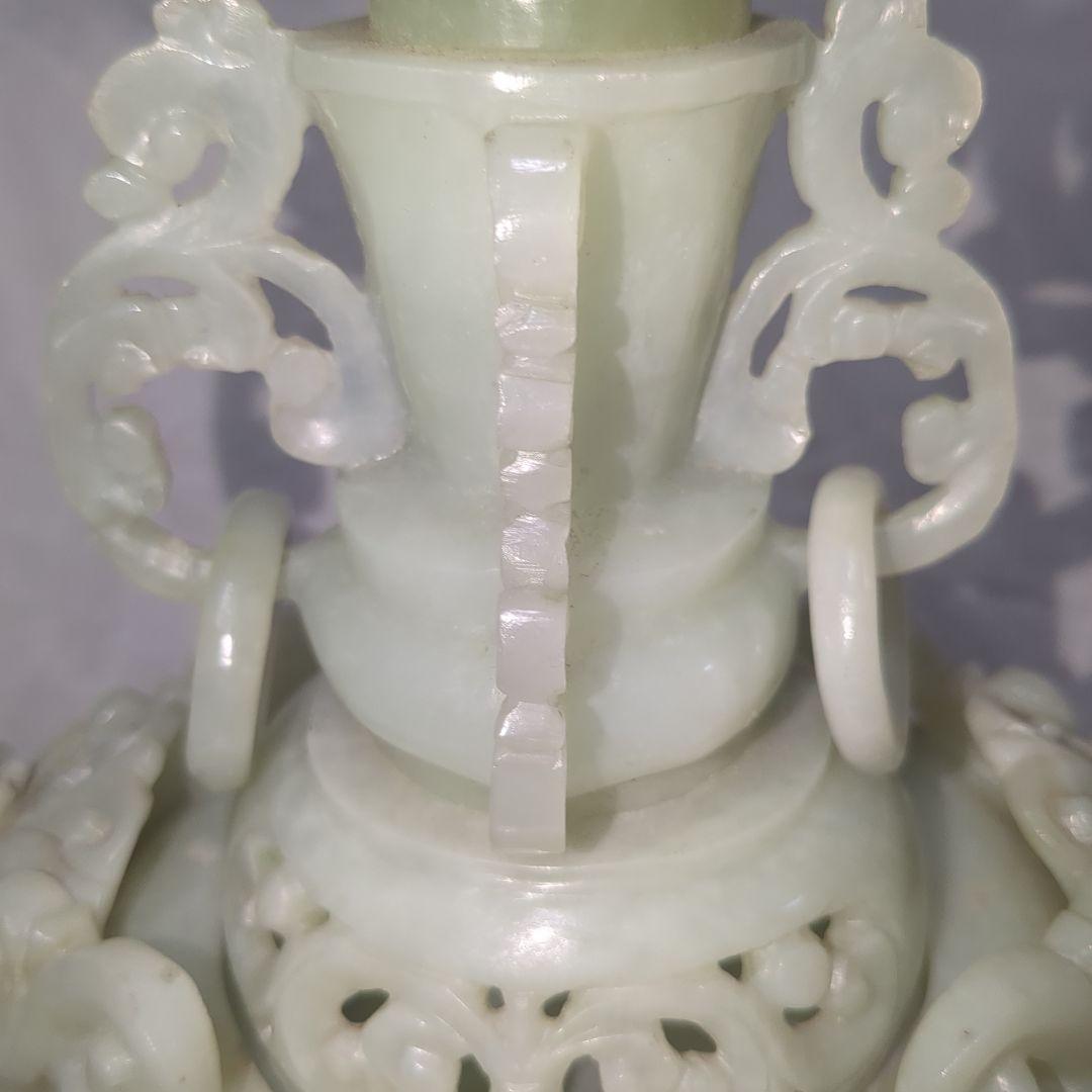 中国美術　翡翠香炉　ヒスイ　四つ足　アンティーク雑貨　 鳥彫刻