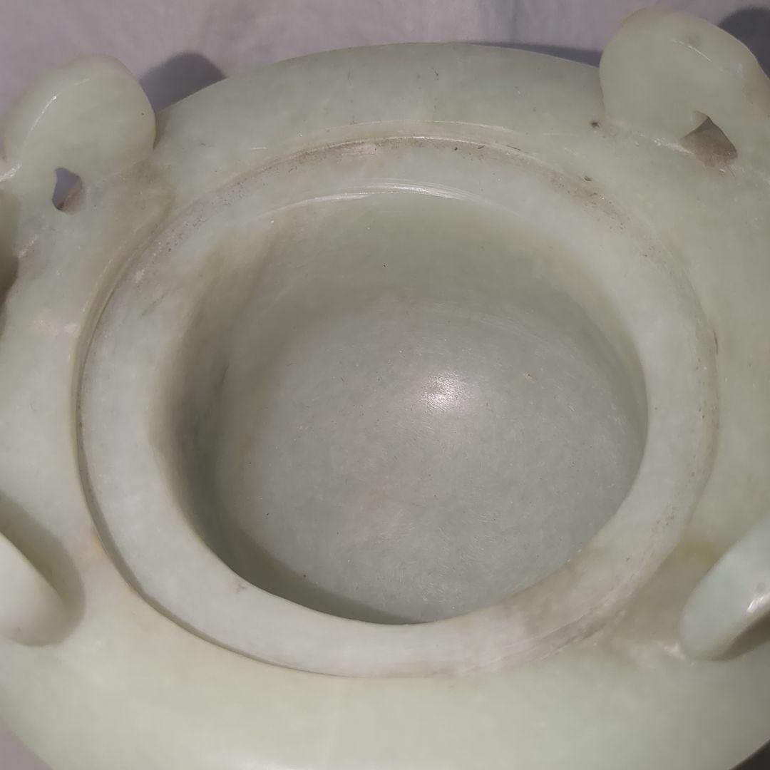 中国美術　翡翠香炉　ヒスイ　四つ足　アンティーク雑貨　 鳥彫刻