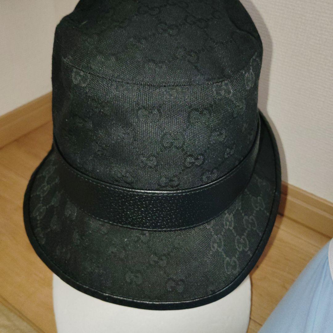 GUCCI ブラック GGパターン バケットハット一点物sizeM58センチ