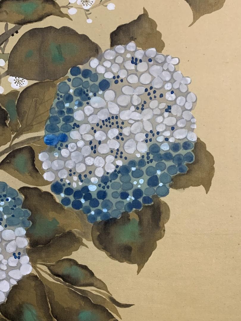 高橋健 紫陽花図 絹本 肉筆 掛軸 共箱 二重箱 日本画 香川県 698