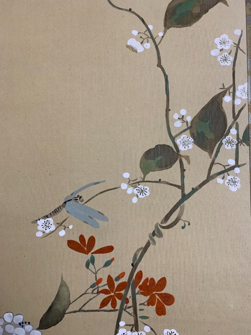 高橋健 紫陽花図 絹本 肉筆 掛軸 共箱 二重箱 日本画 香川県 698