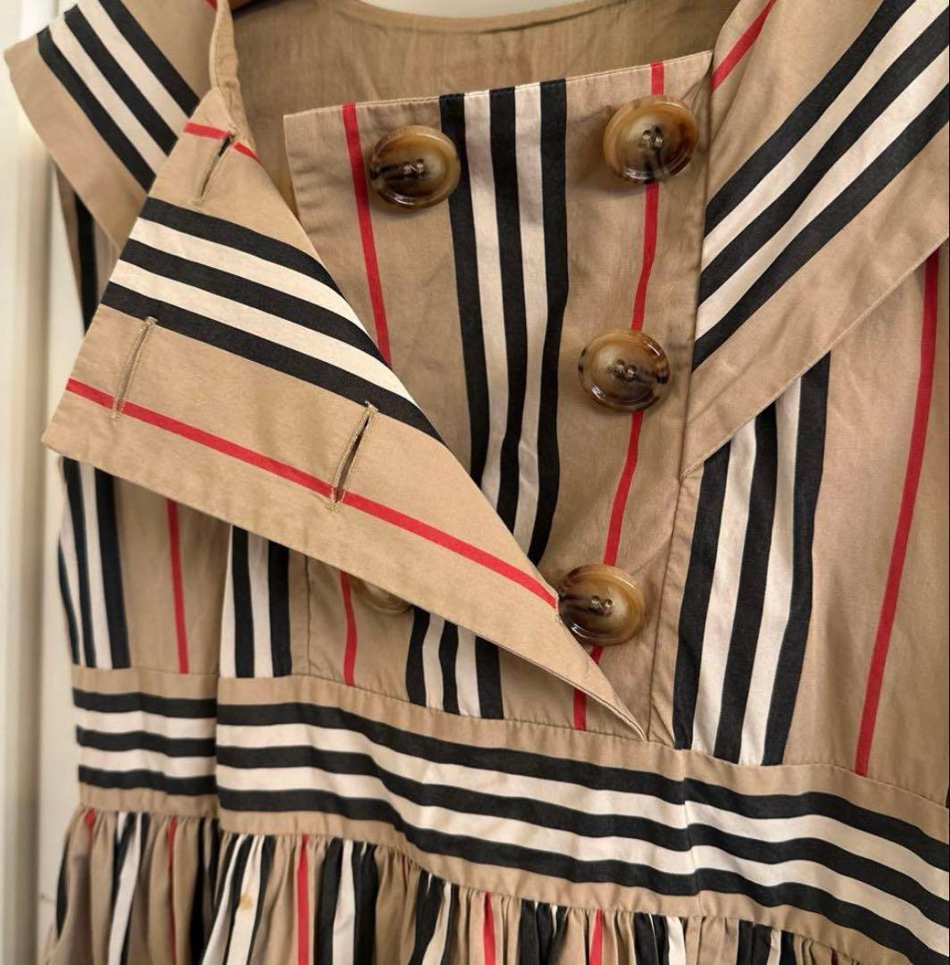 現行BURBERRYセーラー襟 ストライプ ワンピース 10y 140cm