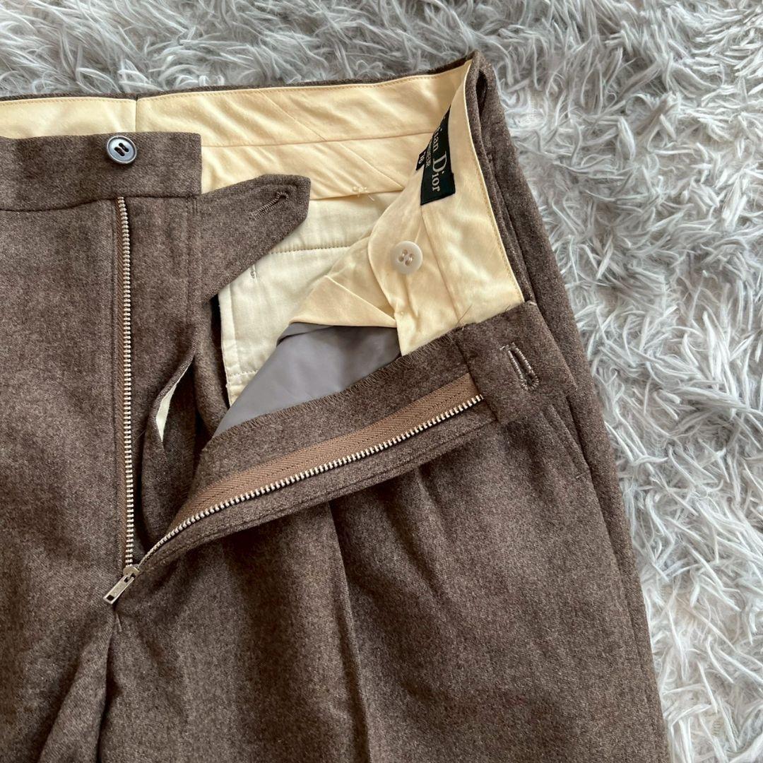 美品✨【クリスチャンディオール】ウール ブラウン タック入りスラックス S