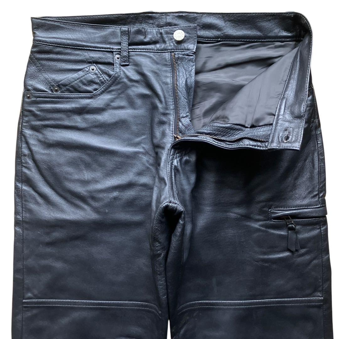 本革00s PPFM Lサイズ ダブルニー ブラックレザーカーゴパンツ Y2K