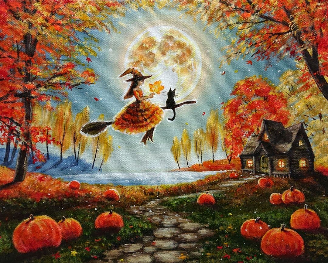 ぷ*あ様 【月夜を共に】アクリル画 F3 風景画 絵画