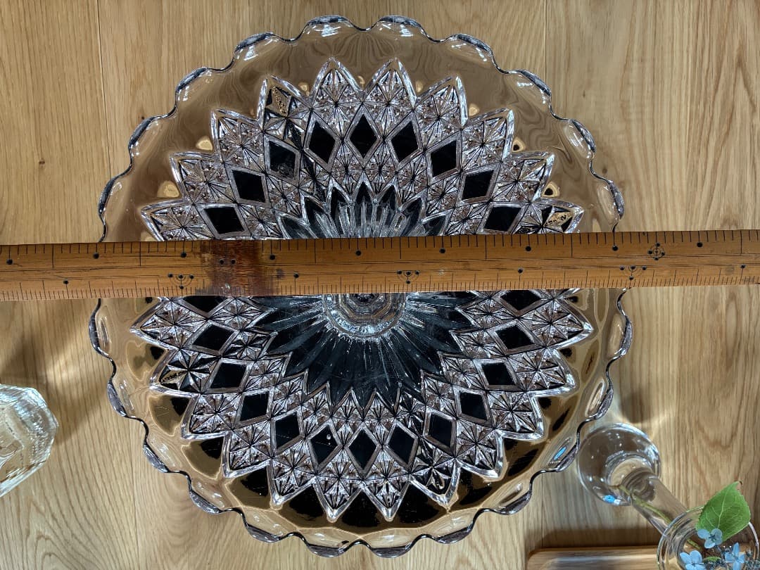 【英国アンティーク】　カットガラス ケーキスタンド