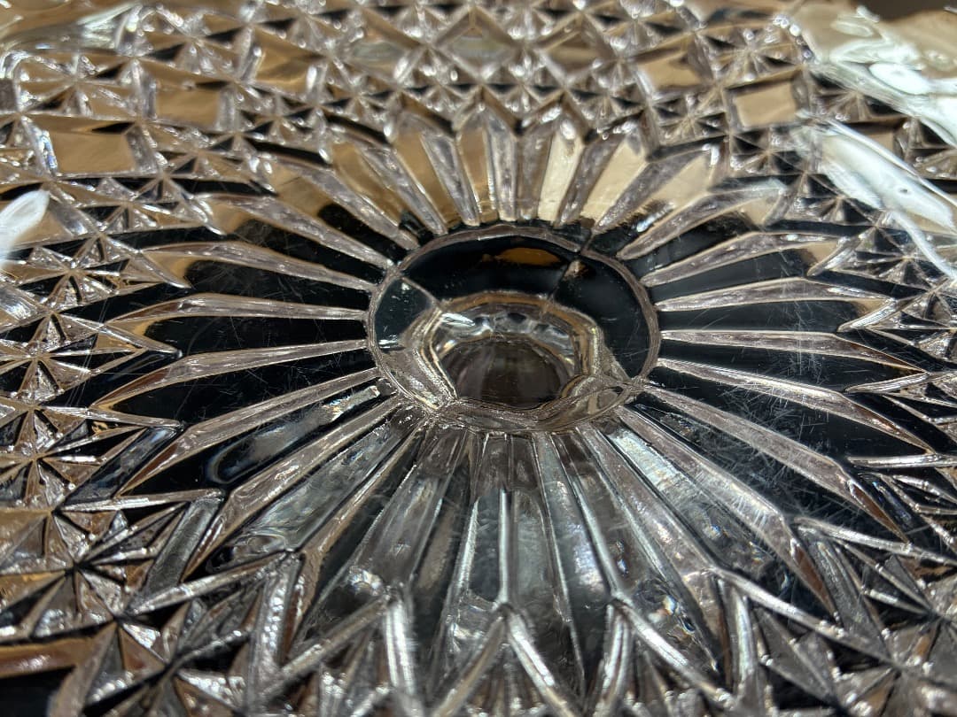 【英国アンティーク】　カットガラス ケーキスタンド