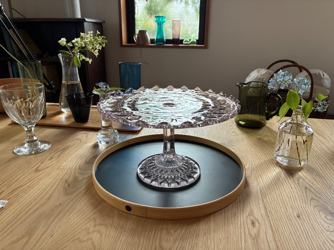 【英国アンティーク】　カットガラス ケーキスタンド