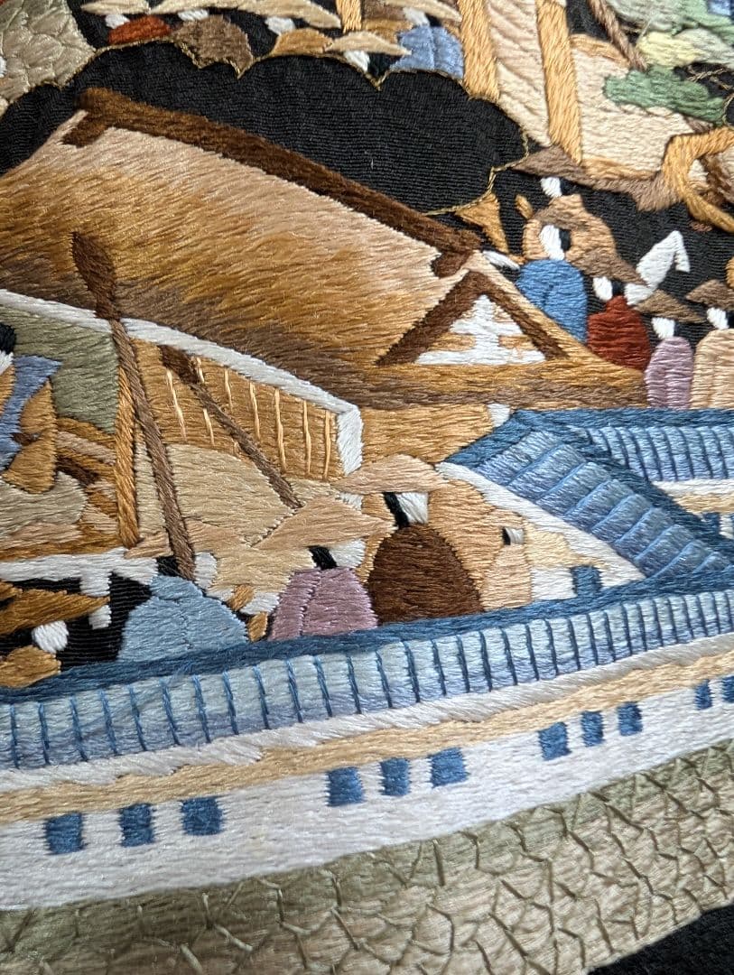 新品留袖ドレス着物リメイクワンピース正絹大名行列刺繍М〜LL結婚式日焼けあり値下