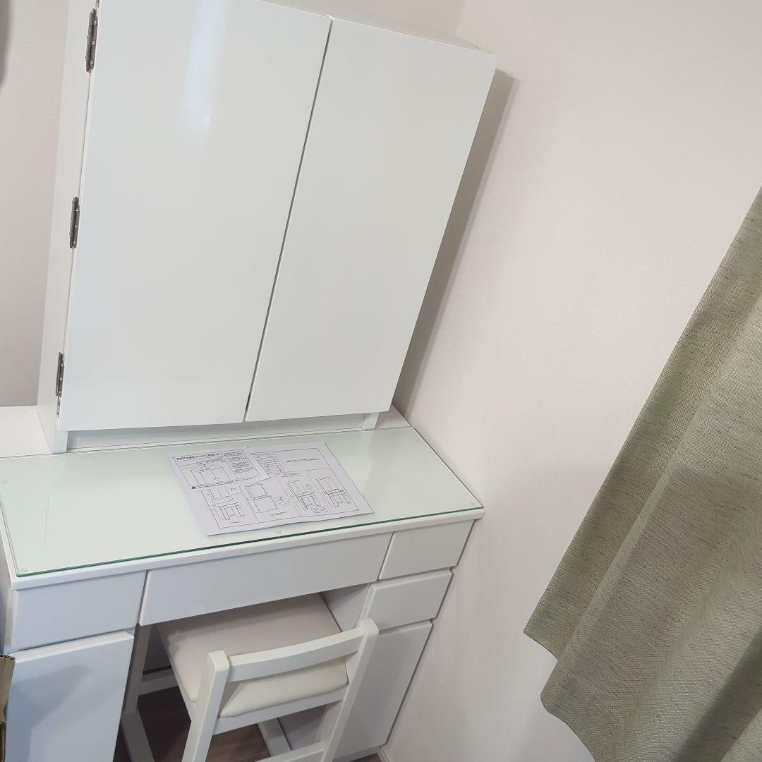 アベリア 80ドレッサー＆チェア 3面鏡 (ホワイト)・ABELIA