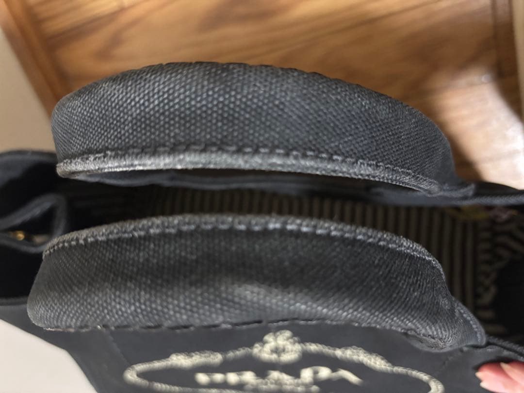 美品 PRADA プラダ カナパ キャンバス ストライプ柄 M ショルダー付き