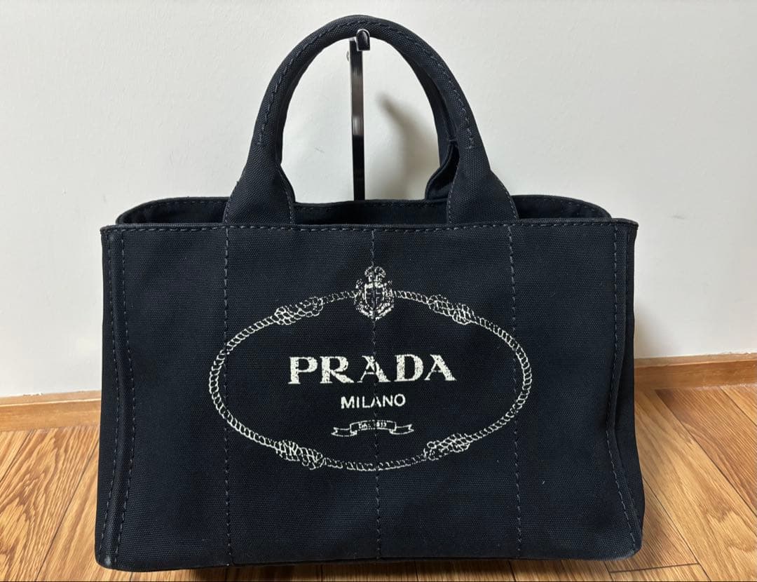 美品 PRADA プラダ カナパ キャンバス ストライプ柄 M ショルダー付き